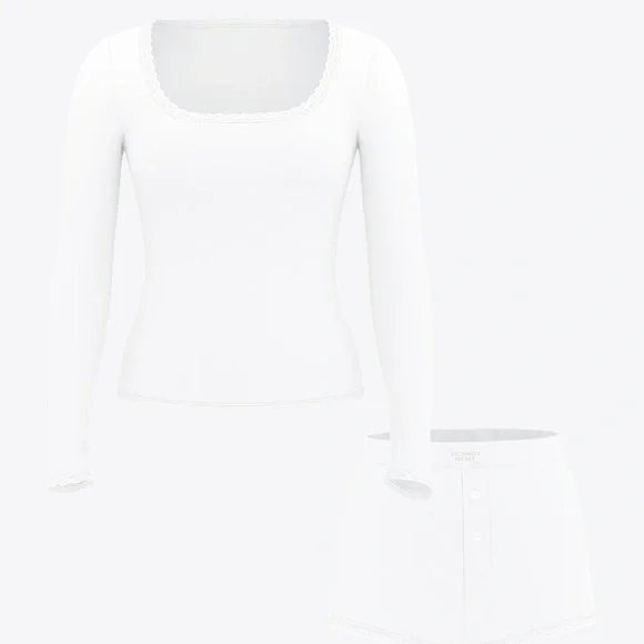 NWT VICTORIA'S SECRET Pointelle Modal Long-Sleeve & Shortie Set / Size Medium - Picture 12 of 12